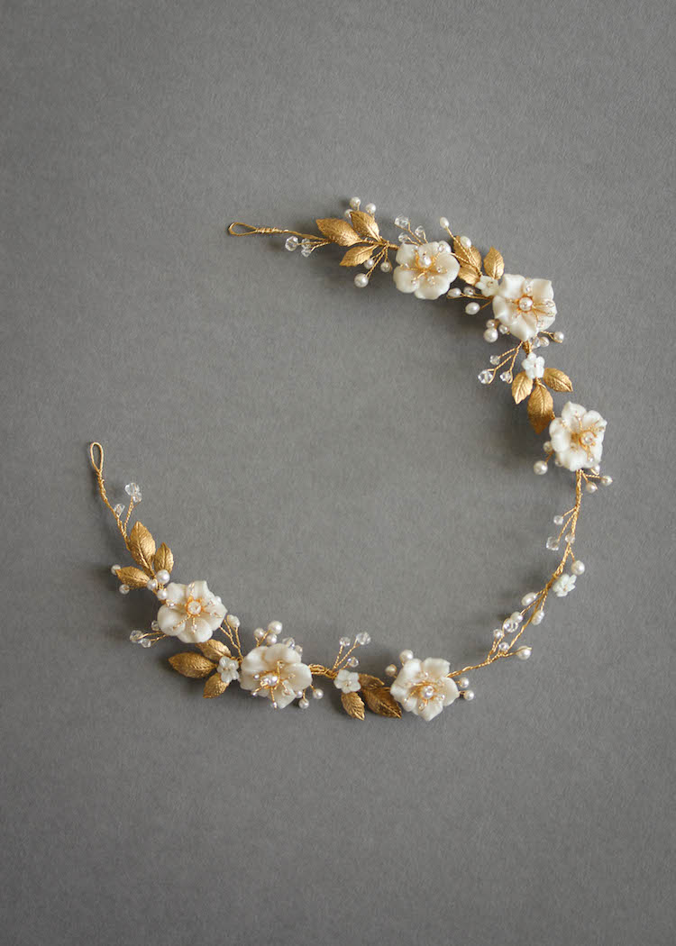 Bespoke for Samantha_gold Poetic bridal headpiece with scattered flowers and pearls 6