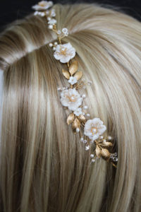 Bespoke for Samantha_gold Poetic bridal headpiece with scattered flowers and pearls 8