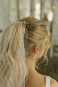 GEMINI gold floral hair piece for bridal ponytails