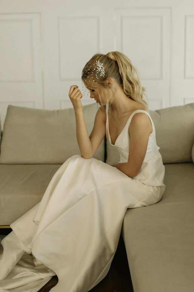 STARGAZER crystal birdcage veil and comb for wedding ponytails