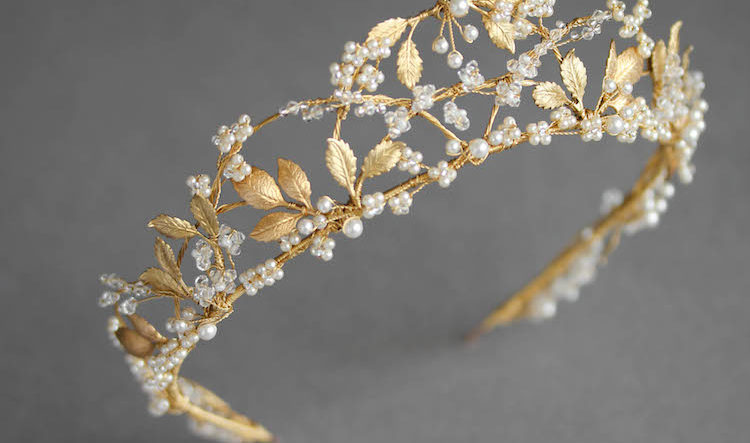 Golden Grandeur | A pearl and gold wedding crown for Yasmine