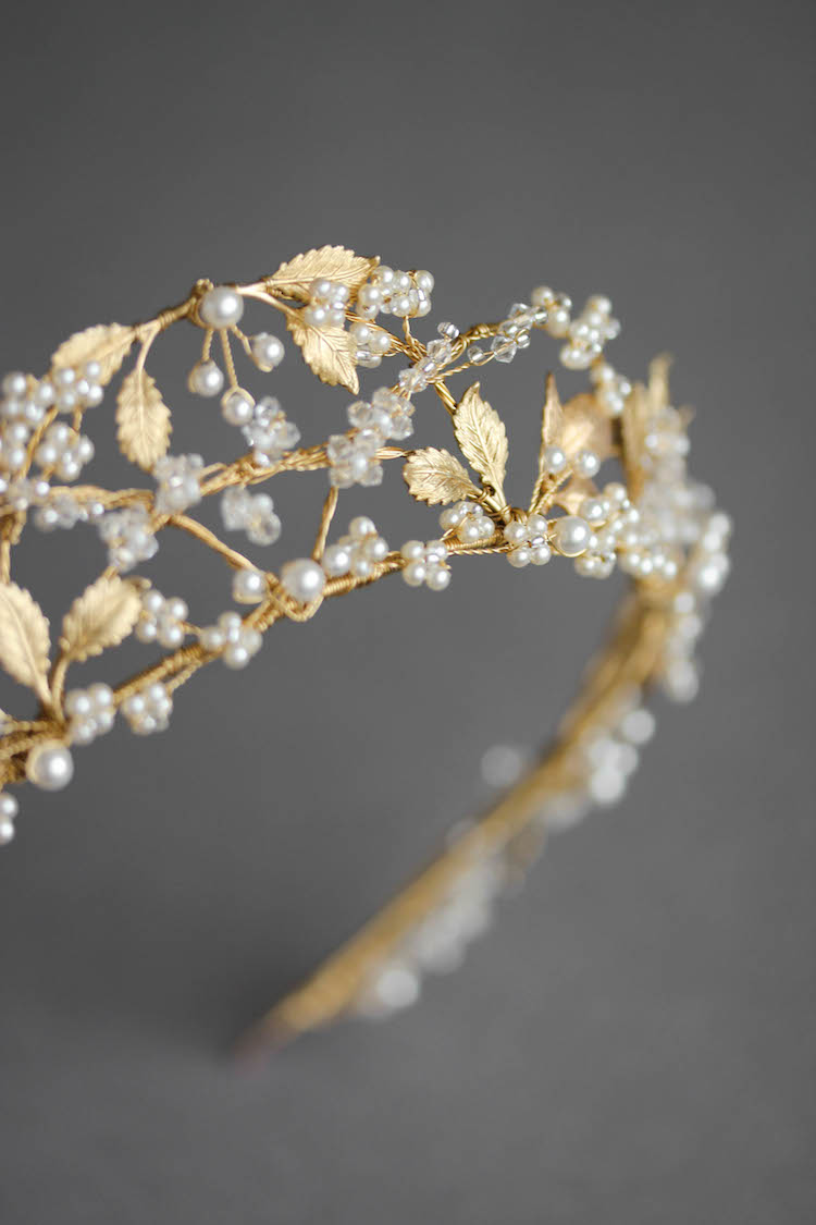 Bespoke for Yasmine_pearl and gold wedding crown 4