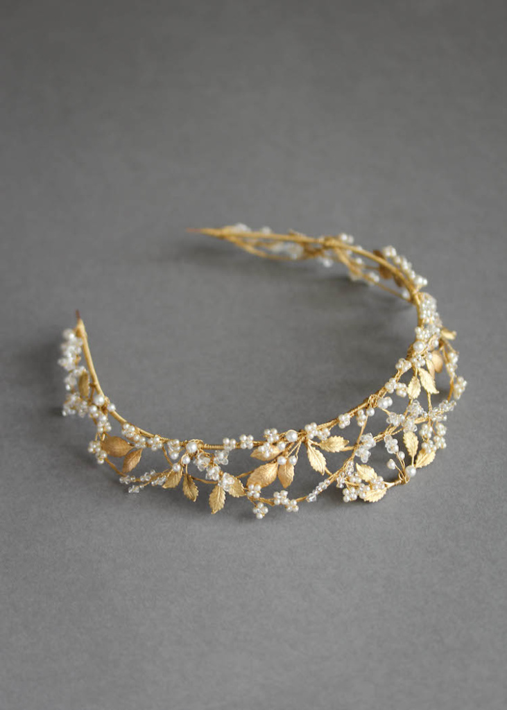 Bespoke For Yasmine Pearl And Gold Wedding Crown 5