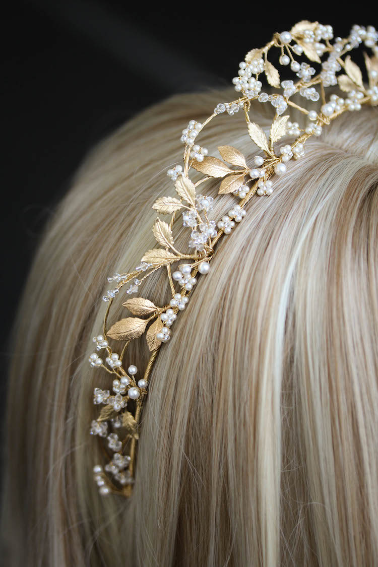 Bespoke for Yasmine_pearl and gold wedding crown 7