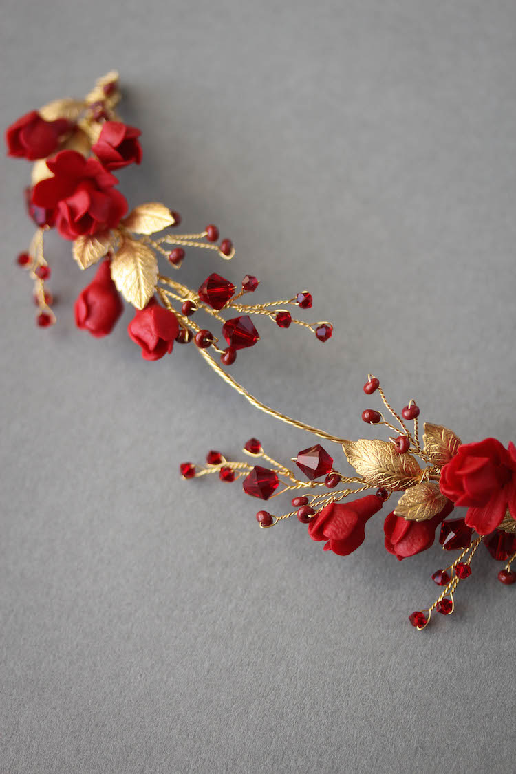 Forbidden Fruit_Red and gold wedding headpiece 3