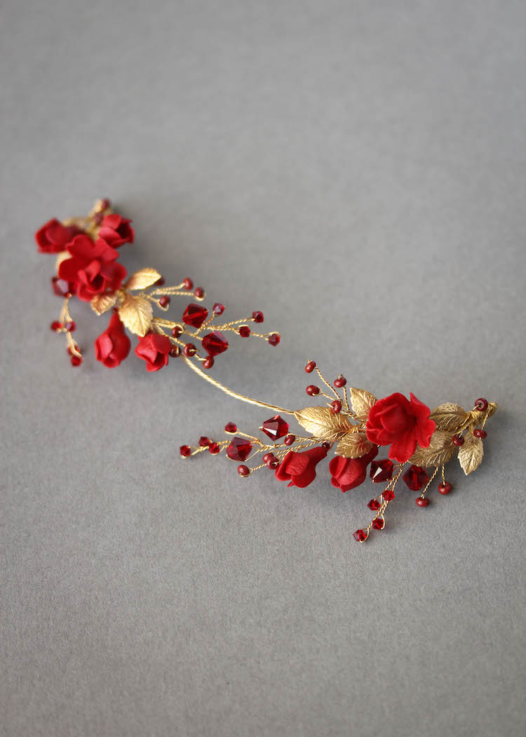 Forbidden Fruit_Red and gold wedding headpiece 4