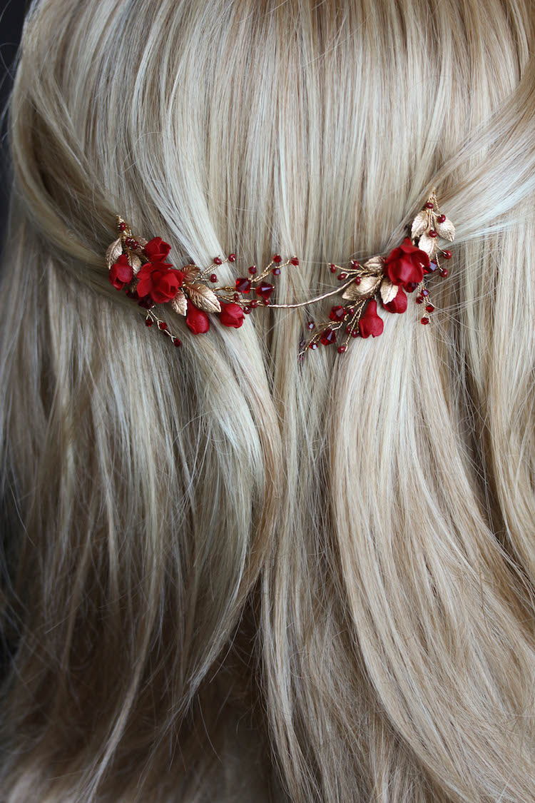 Forbidden Fruit_Red and gold wedding headpiece 5