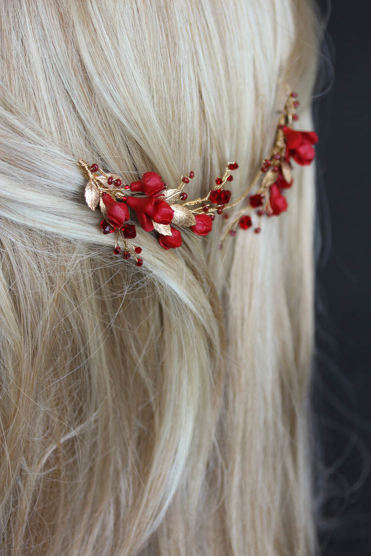 Forbidden Fruit_Red and gold wedding headpiece 6