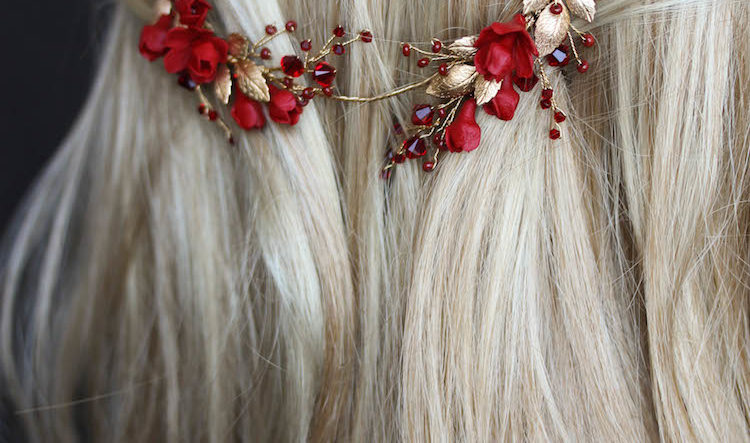 Forbidden Fruit | A red and gold wedding headpiece