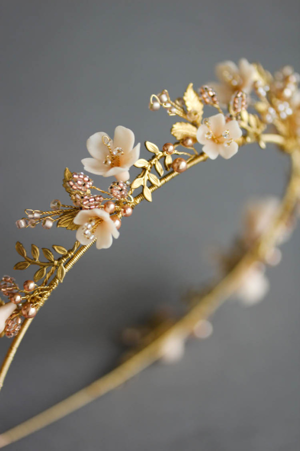 Wild Flowers Gold And Blush Floral Wedding Crown 5