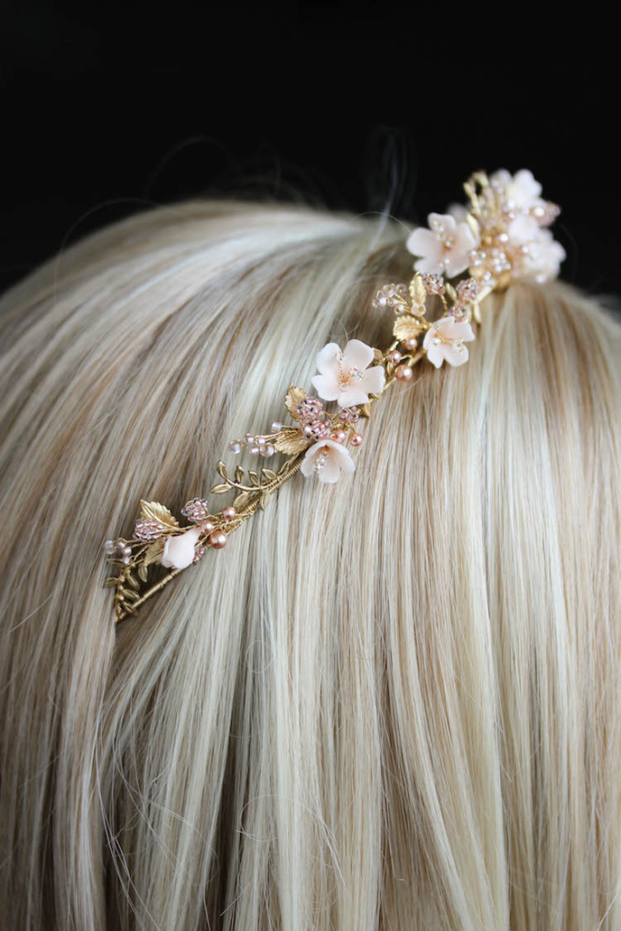 Wild Flowers Gold And Blush Floral Wedding Crown 9