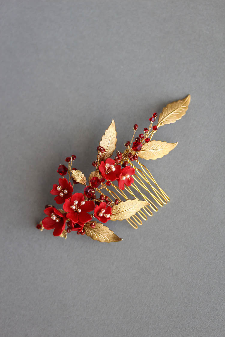 PHOENIX red and gold hair comb 1