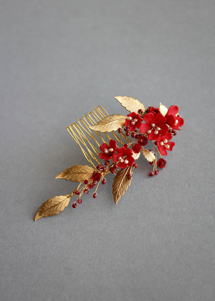 PHOENIX red and gold hair comb 4