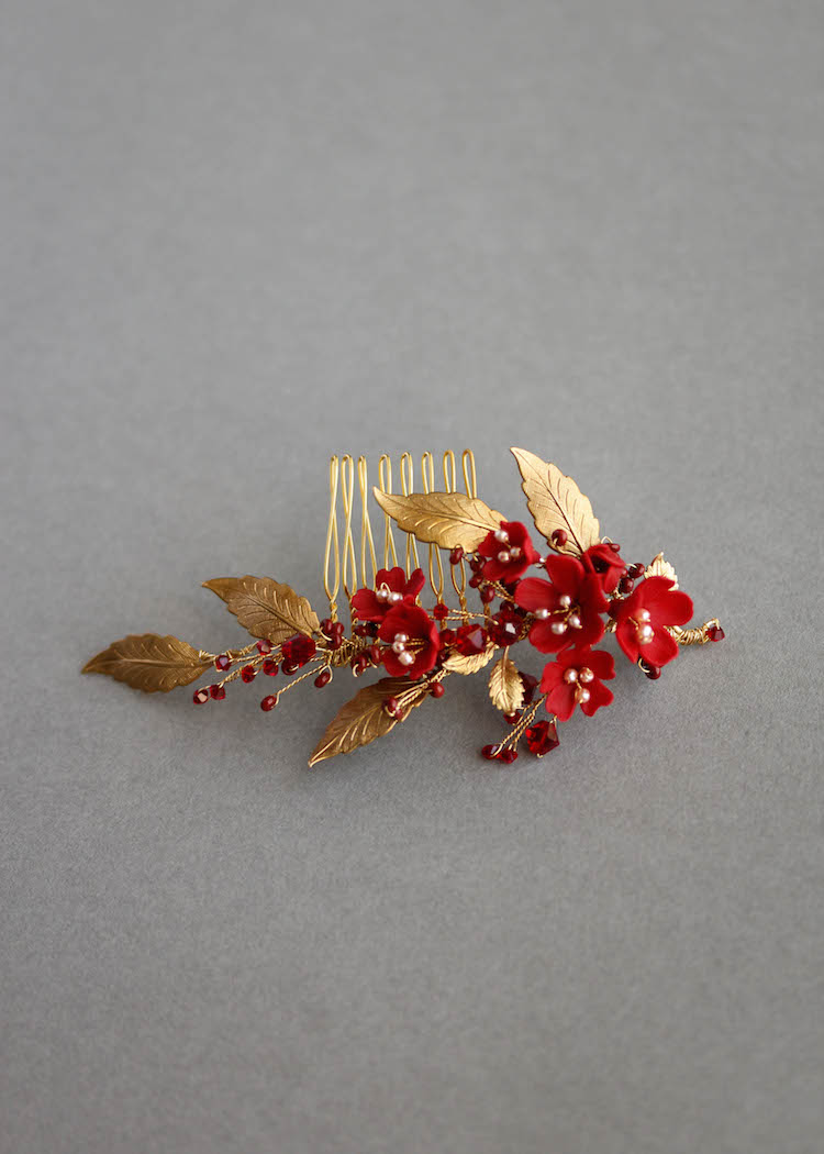 PHOENIX red and gold hair comb 5