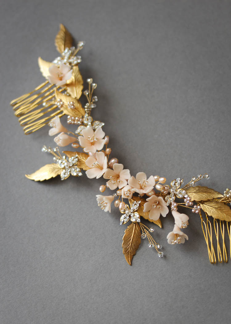 HONEYSUCKLE_bespoke gold and blush pink headpiece for bride Leza 5