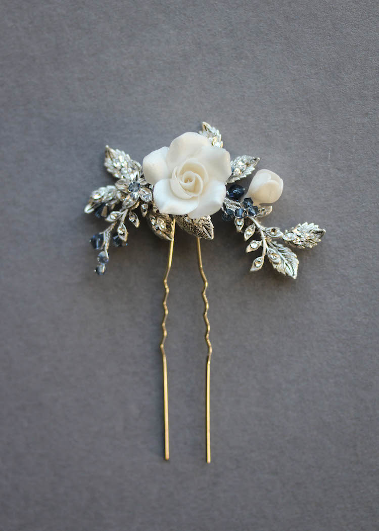 Delicate bridal hair pins for the modern bride_MAYBELLE floral hair pin 7