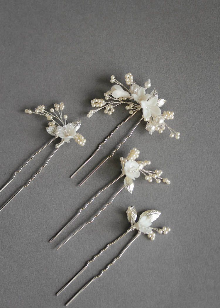 Delicate bridal hair pins for the modern bride_MEADOW hair pins in silver 2