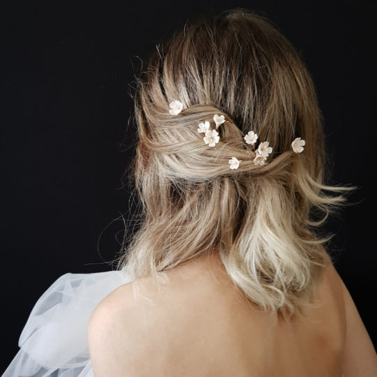 Delicate bridal hair pins for the modern bride_WHISPER blush flower hair pins 3