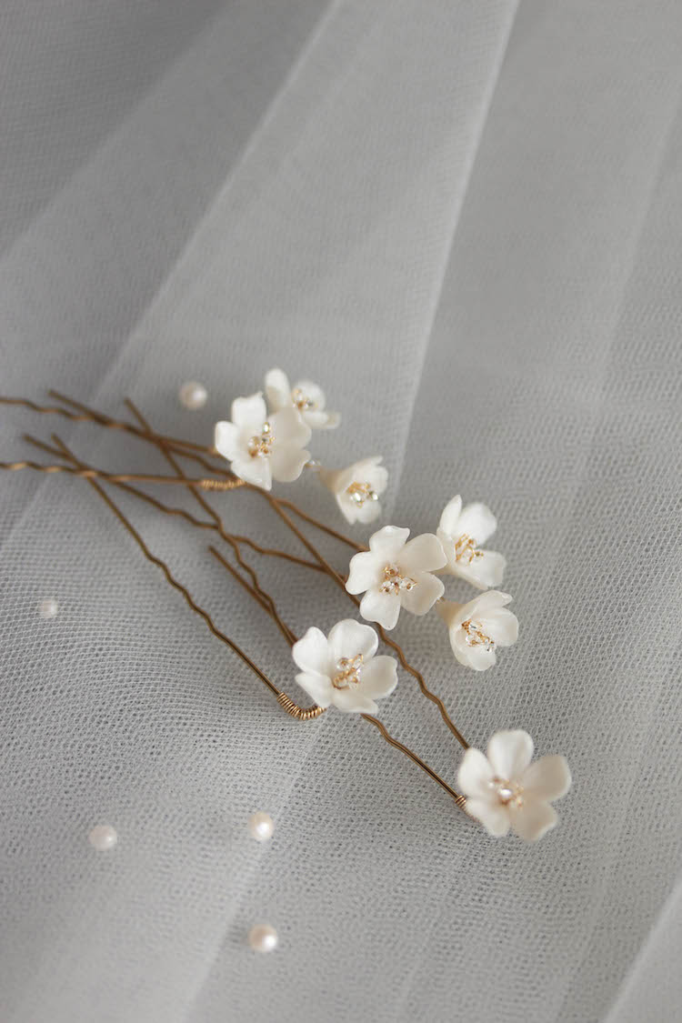 Silk Flower Hair Pins for Bridal Braid - Genevieve Rose Atelier