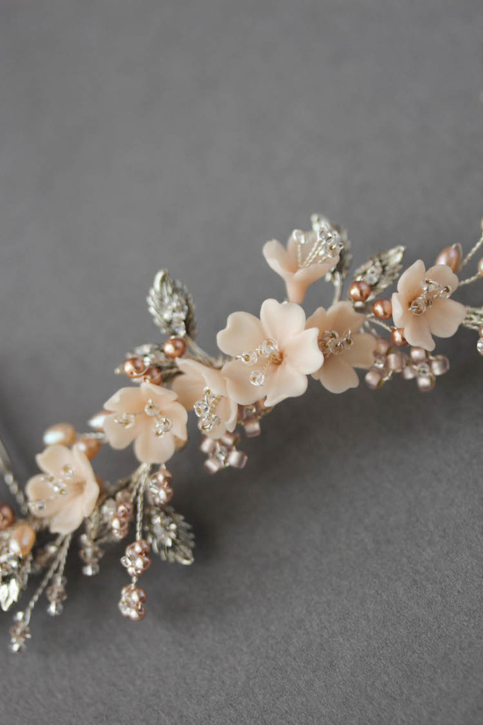 Bespoke For Jessica Silver Blush Bridal Hair Vine 5