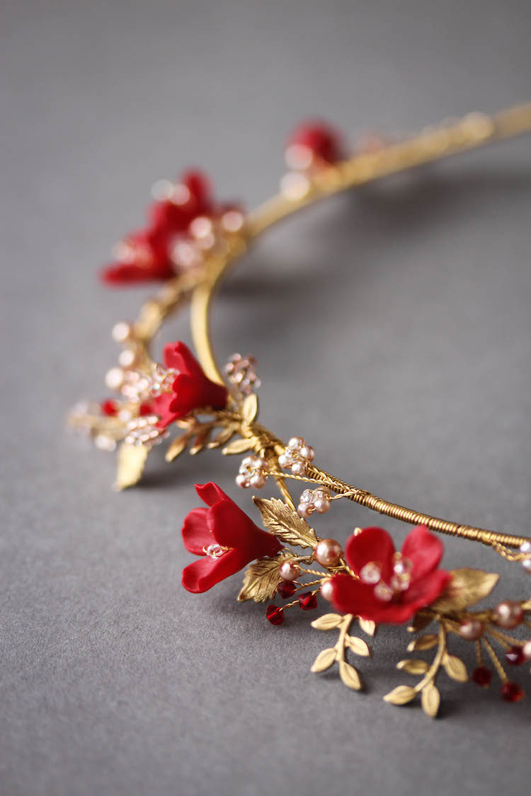 HARVEST | A ruby red, blush and gold wedding crown for the unique bride ...