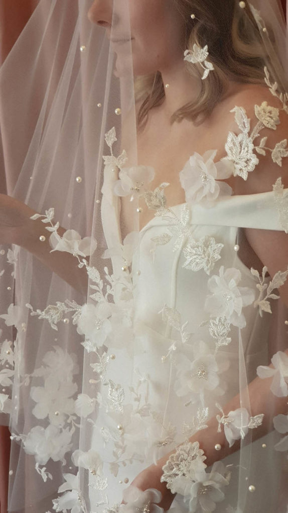 ATHENA long wedding veil with flowers 10