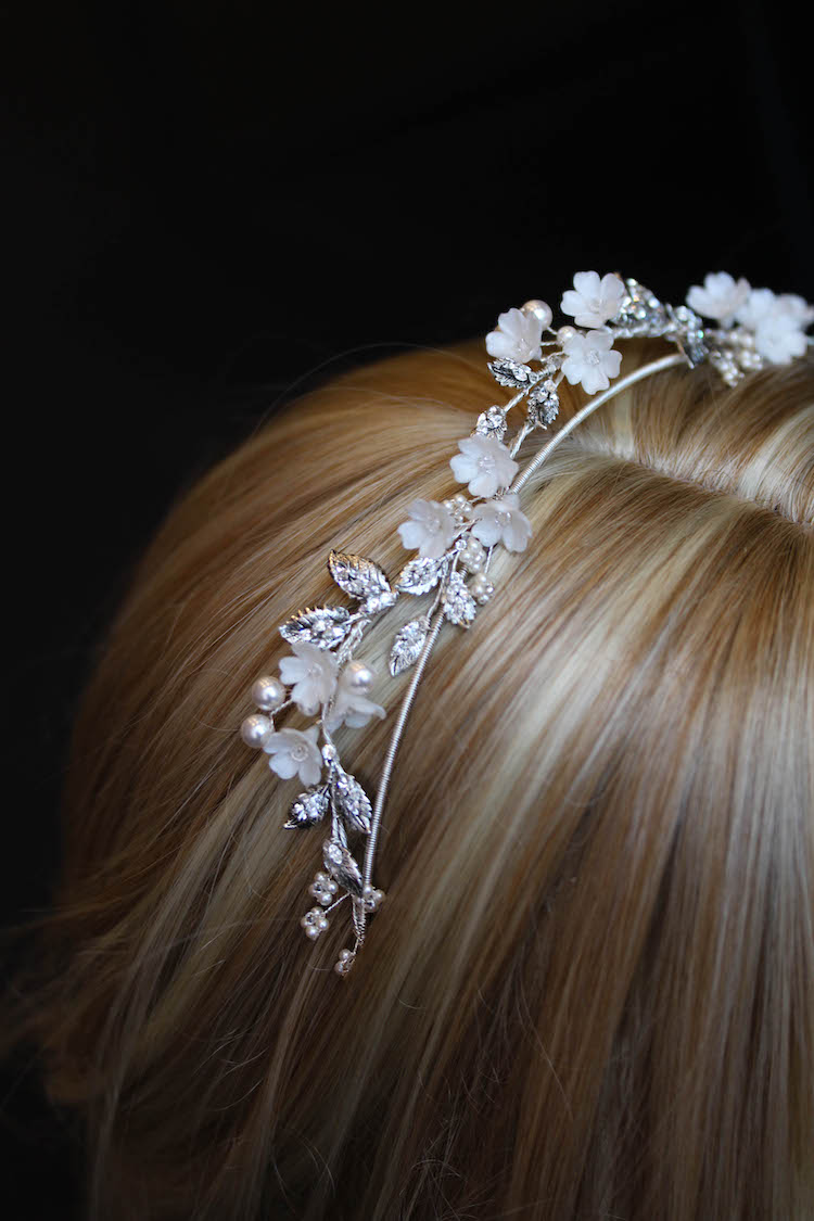ABIGAIL floral wedding crown in silver 1
