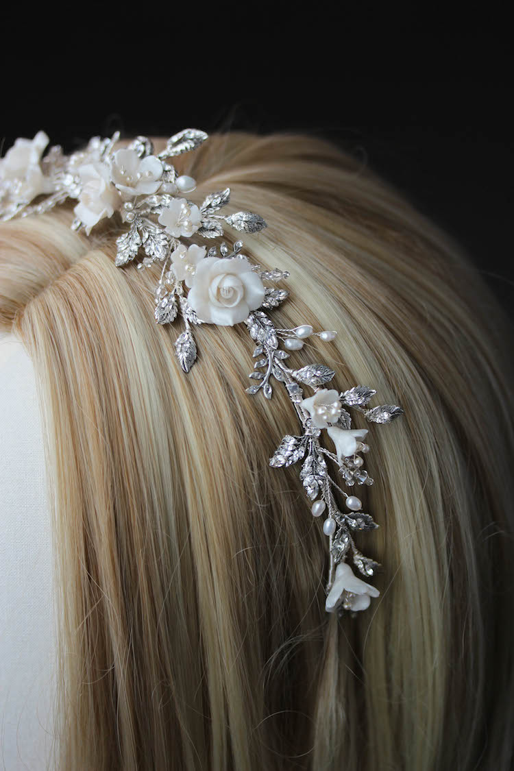 BESPOKE for Nancy_silver Gabriel floral wedding crown 2
