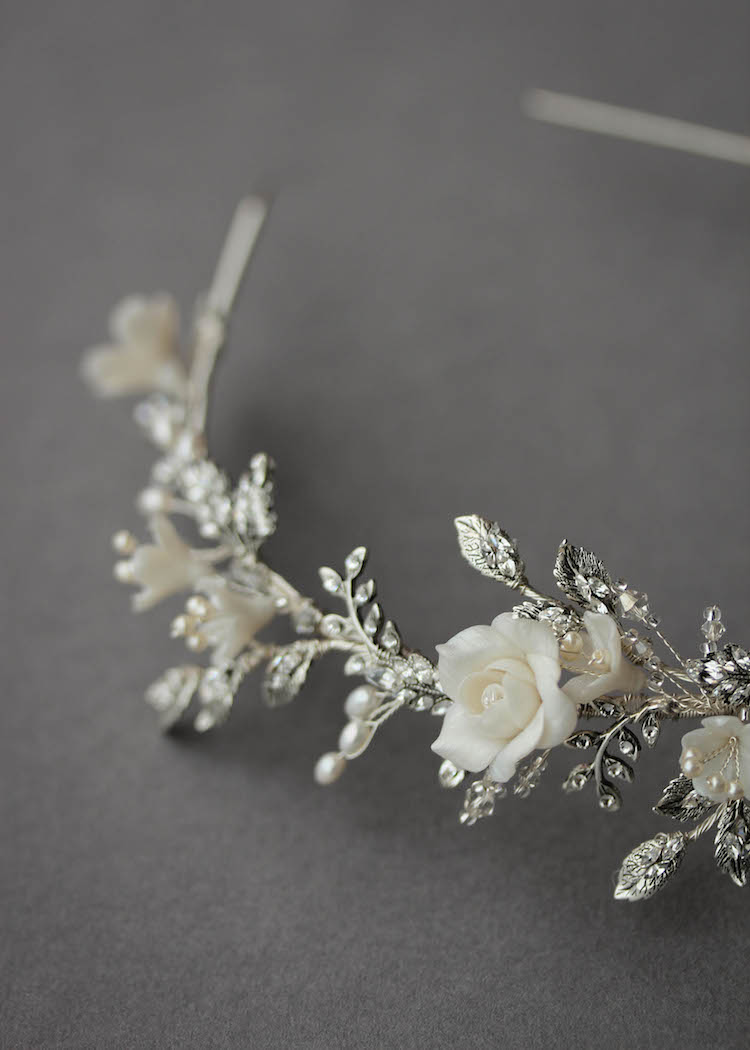 BESPOKE for Nancy_silver Gabriel floral wedding crown 4
