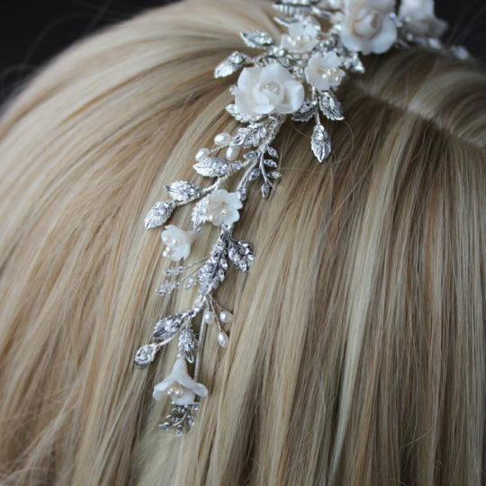 BESPOKE for Nancy_silver Gabriel floral wedding crown 6