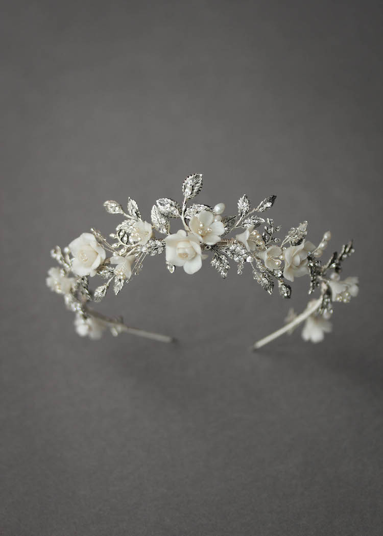 BESPOKE for Nancy_silver Gabriel floral wedding crown 7