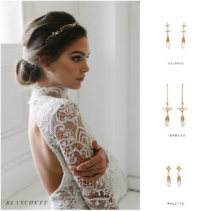 High neckline_wedding crown and earring suggestions