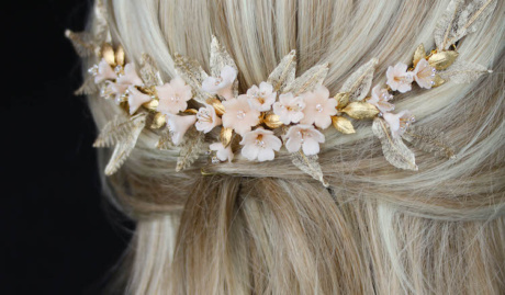 Bespoke For Nhi Gold And Blush Floral Wedding Headpiece 2
