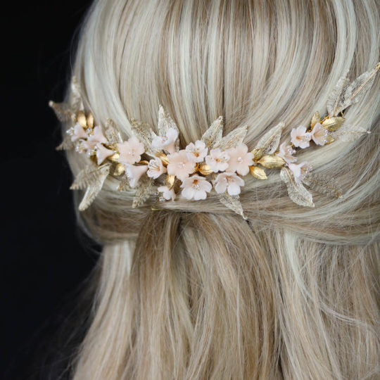 Bespoke for Nhi_gold and blush floral wedding headpiece 2