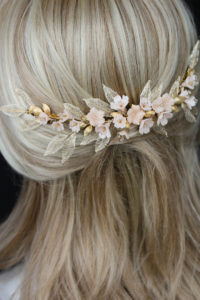 Bespoke for Nhi_gold and blush floral wedding headpiece 5