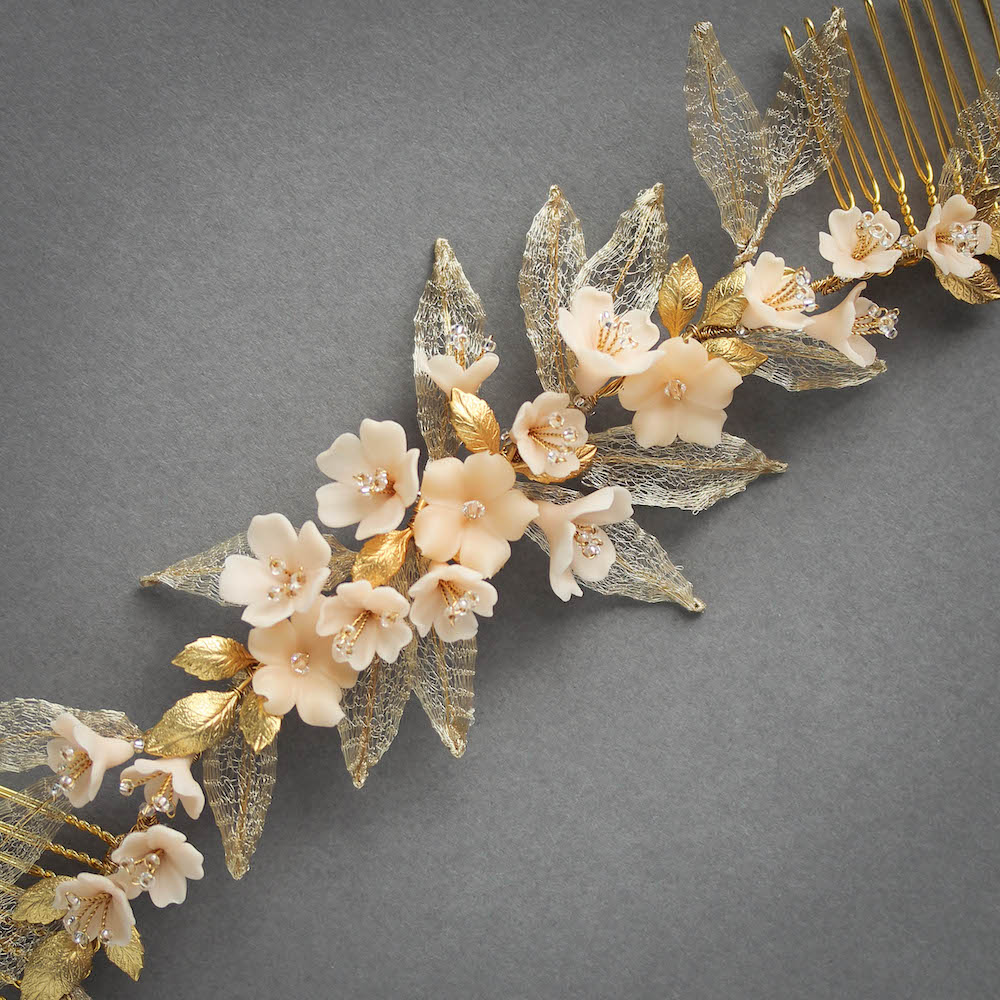 Bespoke for Nhi_gold and blush floral wedding headpiece 6