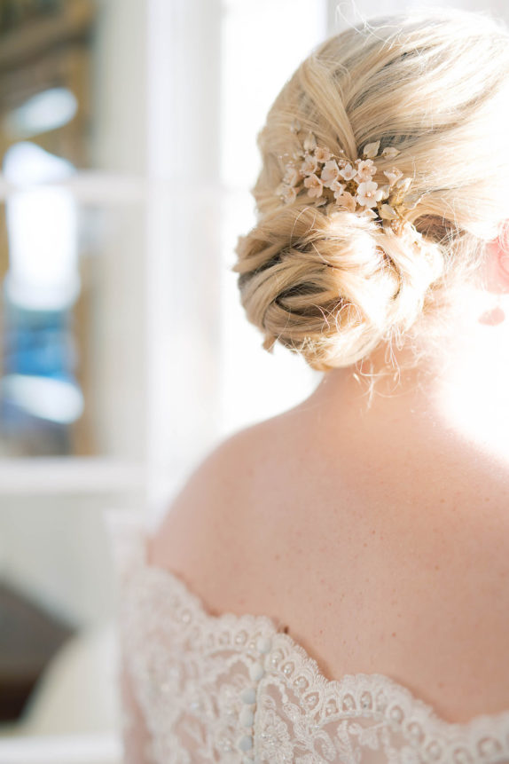 Bride Cameron wearing the CHERRY BLOSSOM hair piece set