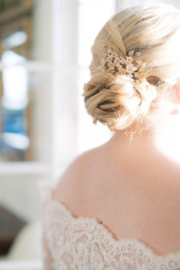 Bride Cameron wearing the CHERRY BLOSSOM hair piece set