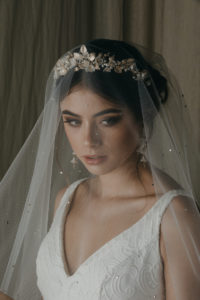 MIDNIGHT crystal wedding veil with FLORES crown 2