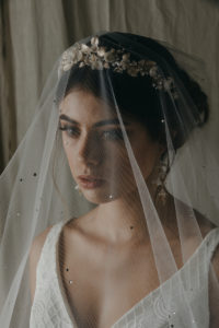 MIDNIGHT crystal wedding veil with FLORES crown