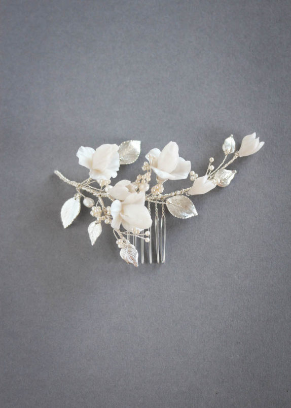 IRIS floral hair comb in silver 2