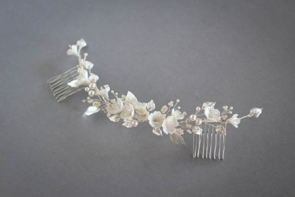 LYRIC floral headpiece in silver and ivory 2