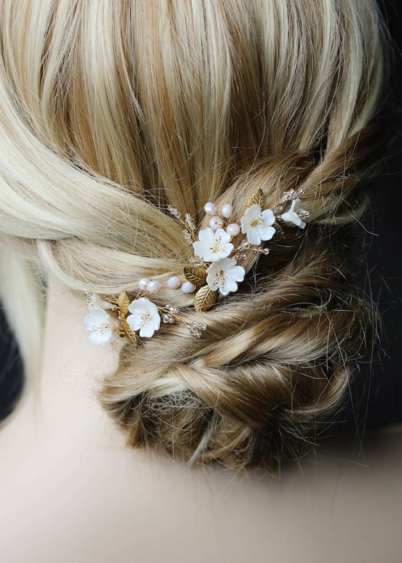 APPLE BLOSSOM floral hair pins 2