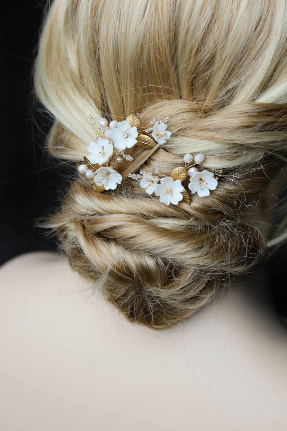 APPLE BLOSSOM floral hair pins 3