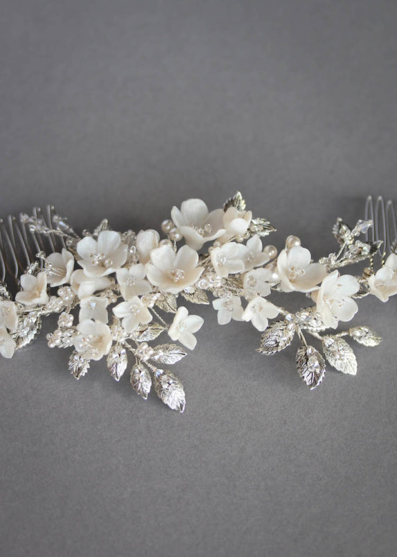 WISTERIA floral headpiece in silver and ivor