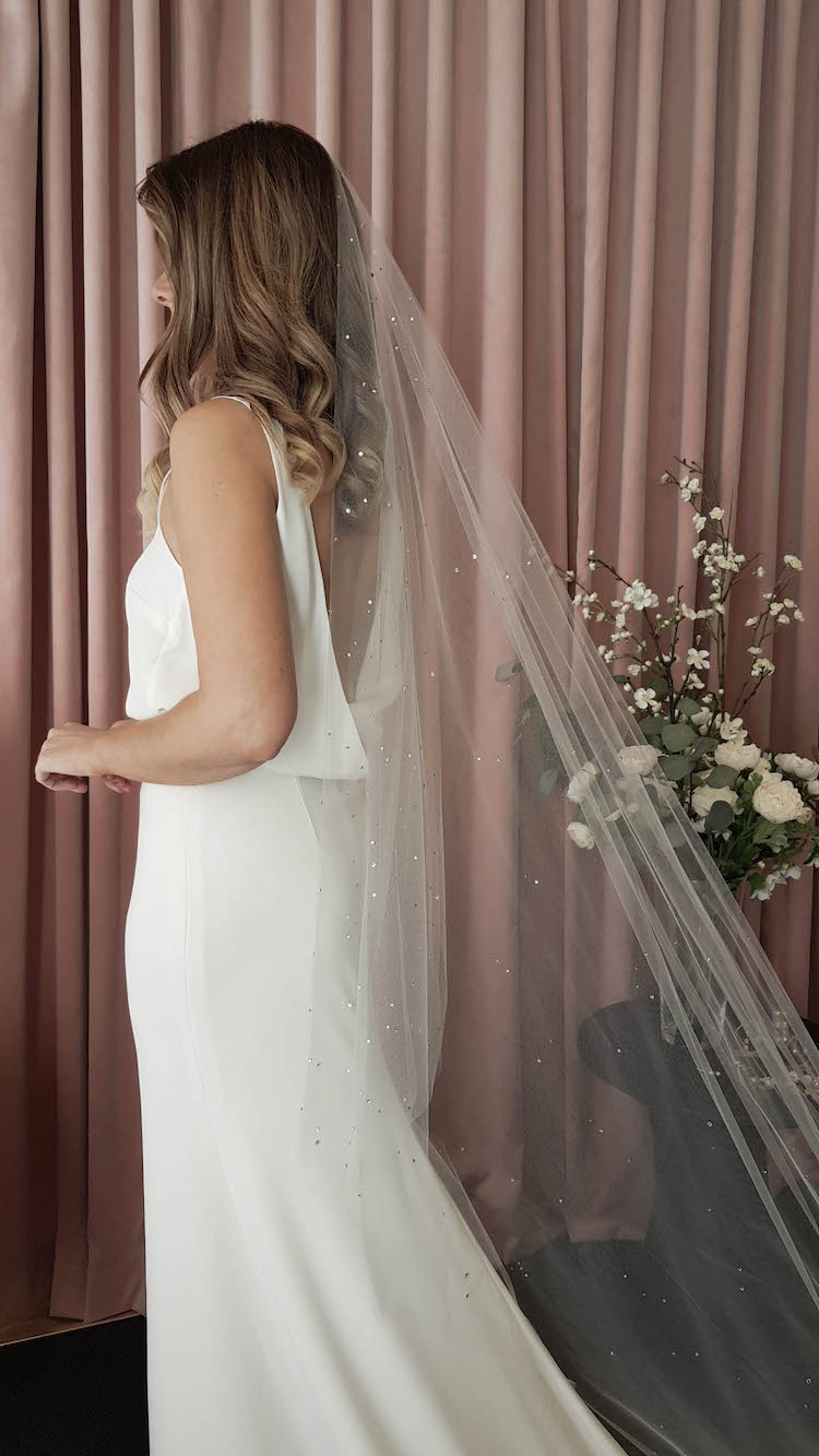 Ivory Wedding Veils with crystals  Ivory Cathedral Veil with crystals –  MWBRIDALSTORE