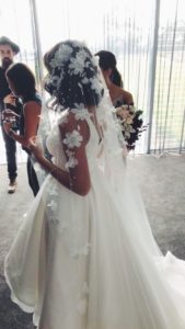 Bride Jemma wearing RIVIERA lace wedding veil
