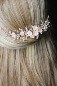 On the Eve | A bespoke blush bridal headpiece for Clara 10