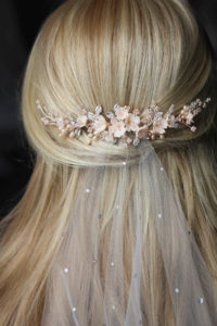 On the Eve | A bespoke blush bridal headpiece for Clara 12