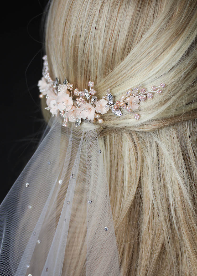 On the Eve | A bespoke blush bridal headpiece for Clara 13